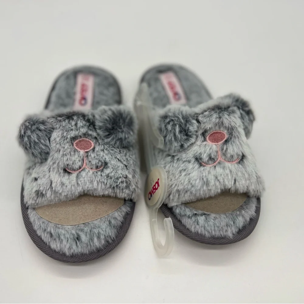 Josmo Girls Fuzzy Furry Slippers-Soft and Cozy Faux Fur Open Toe Sandals sz 13